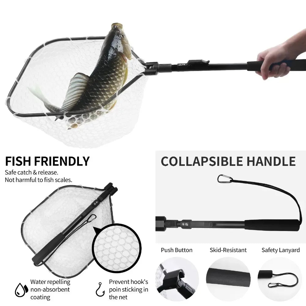 55cm-190cm Telescopic Fishing Net for Salmon Fly Carp Catfish Trout Floating Landing Net Easy Catch & Releasee Foldable