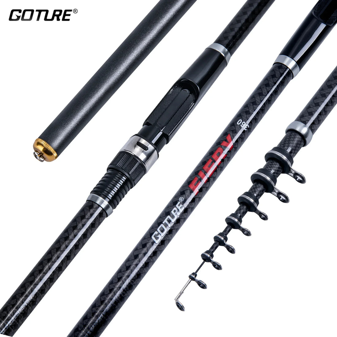 Gouture FIERY-Telescopic Rock Fishing Rod High Density Carbon Fiber Rods Portable with Storage Bag 3.6-7.2m 30T New Fishing Rods