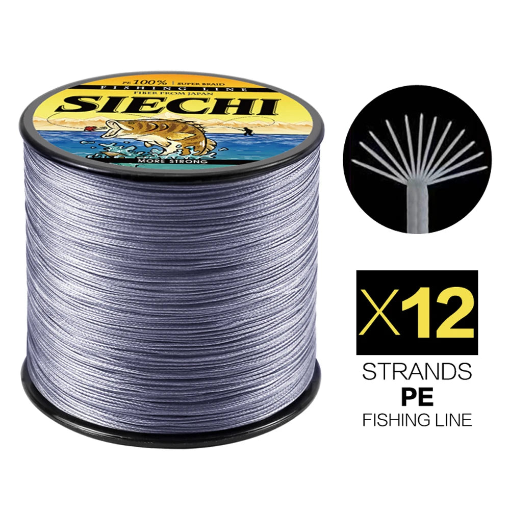 SIECHI Strong 300M-1000M 12 Strand Weaves PE Braided Fishing Line Multifilament 12 Braid Wire 33-150LB Carp Fishing Accessories