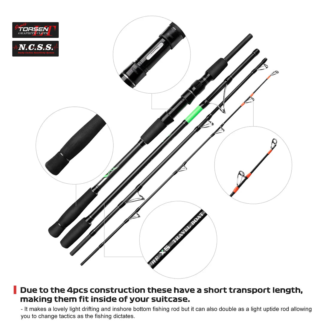 Noeby Travel Boat Jigging Fishing Rod 2.29m 2.43m 4 Sections Casting Rods Sinker 120# Drag 11kg Spinning Carbon Sea Fishing Rod