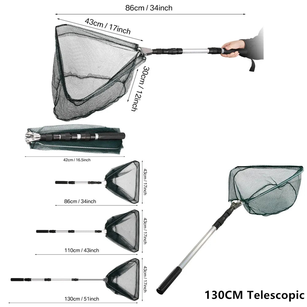 55cm-190cm Telescopic Fishing Net for Salmon Fly Carp Catfish Trout Floating Landing Net Easy Catch & Releasee Foldable