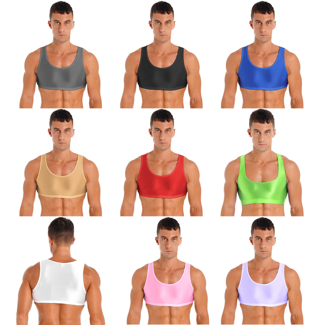 Men's Glossy Sleeveless Crop Tank Tops Vest Muscle Half T-Shirt Undershirt for Gym Sport Workout Training Exercise Bodybuilding