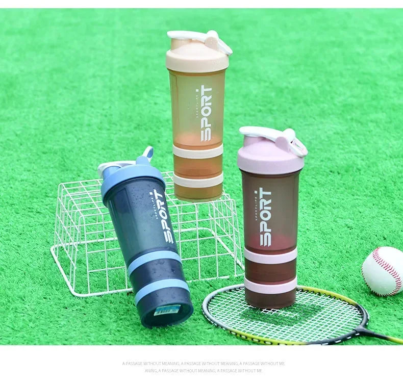 500ML 3-layer Sports Water Protein Powder Shaker Bottle Outdoor Travel Portable Leakproof Drinkware Plastic Drink BPA Free