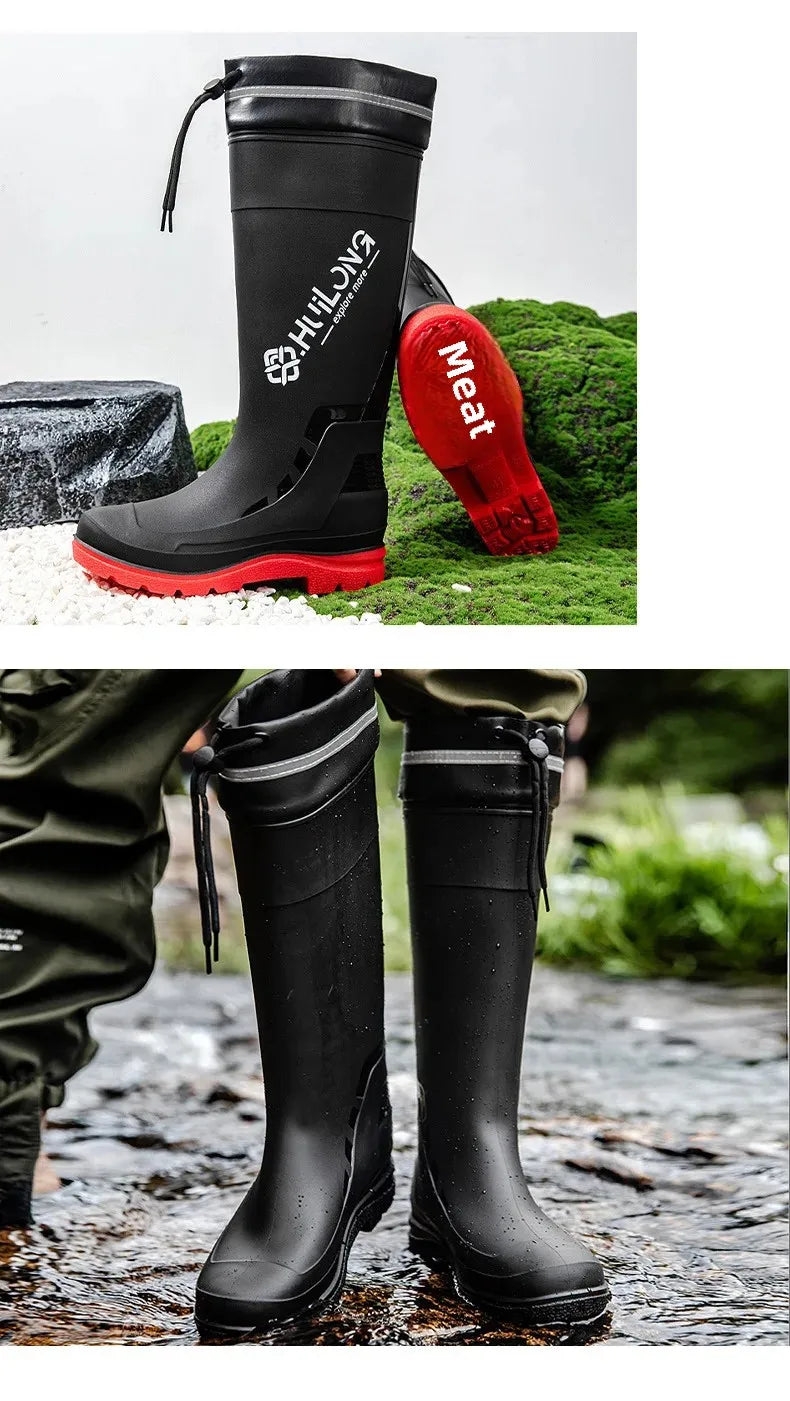 Men's Fashionable InsTrendy Waterproof Non-slip High Top Rain Boots With Thick Sole And Wear-Resistant Rubber Shoes For Fishing