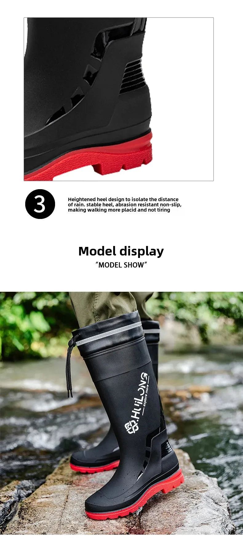 Men's Fashionable InsTrendy Waterproof Non-slip High Top Rain Boots With Thick Sole And Wear-Resistant Rubber Shoes For Fishing