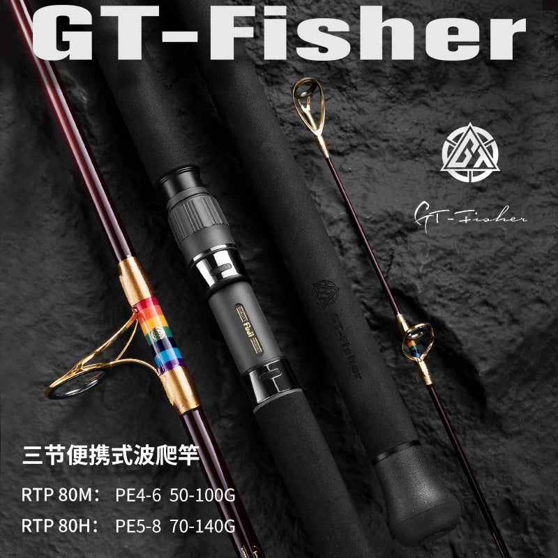 ECOODA GT FISHER POPPING ROD 2.4M 3SEC  PORTALBE POWER GT POPPING ROD LURE 50-100G/70-140G OCEAN FISHING ROD Fuji SIC guide