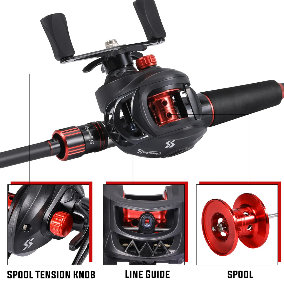 Sougayilang Fishing Rod Reel Combo 1.8~2.1m Carbon Fiber Casting Rod and 7.2:1 Gear Ratio Baitcasting Ree Max Drag 10kg for Bass