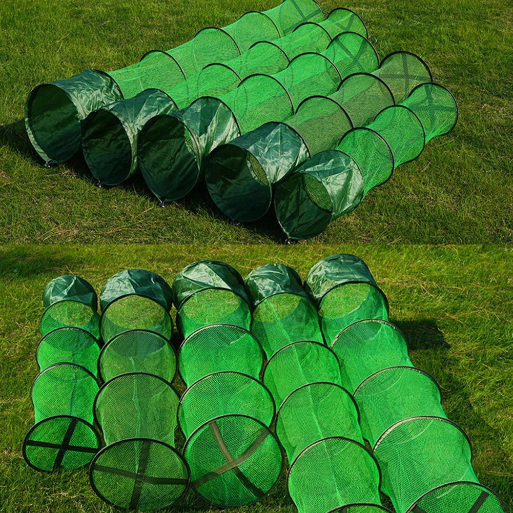 Portable Nylon Mesh Net Fish Storage Fishing Accessories Steel Ring Folding Fish Cage Fishing Trap Net Fish Basket Tackle