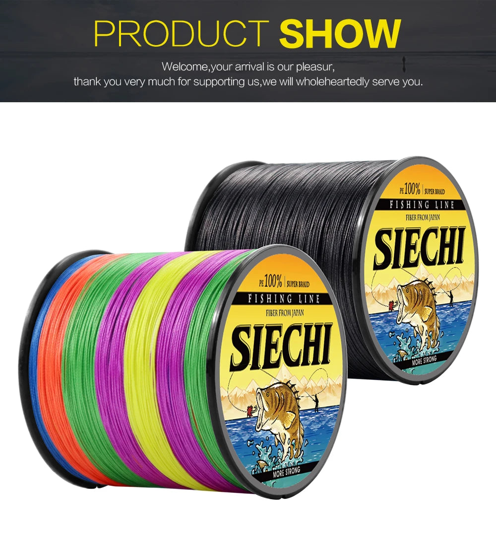 SIECHI Strong 300M-1000M 12 Strand Weaves PE Braided Fishing Line Multifilament 12 Braid Wire 33-150LB Carp Fishing Accessories