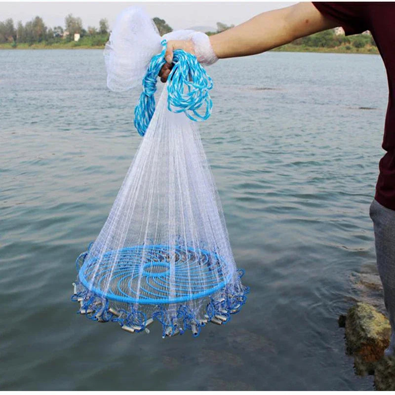 Lawaia Hand Cast Net Aluminum or Blue Plastic Ring Folding Network Steel Pendant Monofilament Nylon Fishing Line Fishnet